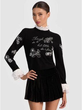 Alice + Olivia Carolann Black White Wool Pullover XL NWT $595